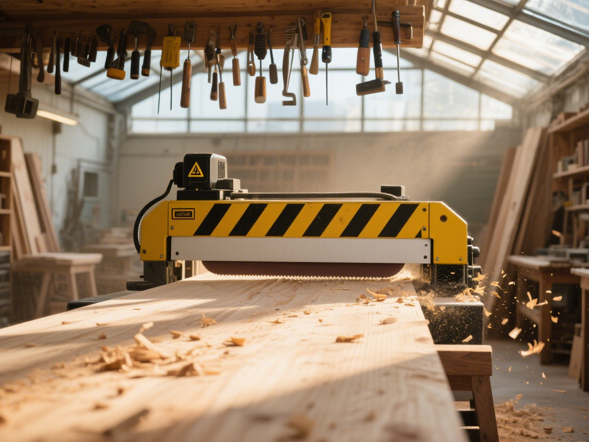 A belt sander being used to refinish a hardwood floor